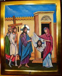 Stacja 6.Weronika  ociera twarz  Panu Jezusowi.wym.60-50cm